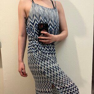 City Factories Blue and White Patterned Maxi Dress with Slit